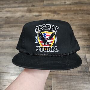 Vintage 1991 Black Desert Storm Black Cap snapback hat cb